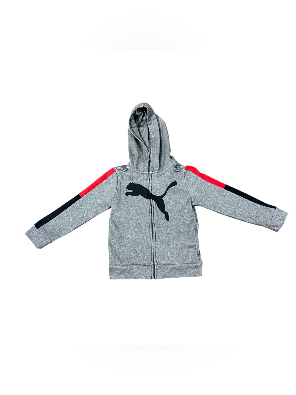 Puma Kids Size 5 Gray Full Zip Hoodie Black Red Logo Athletic Sweatshirt
